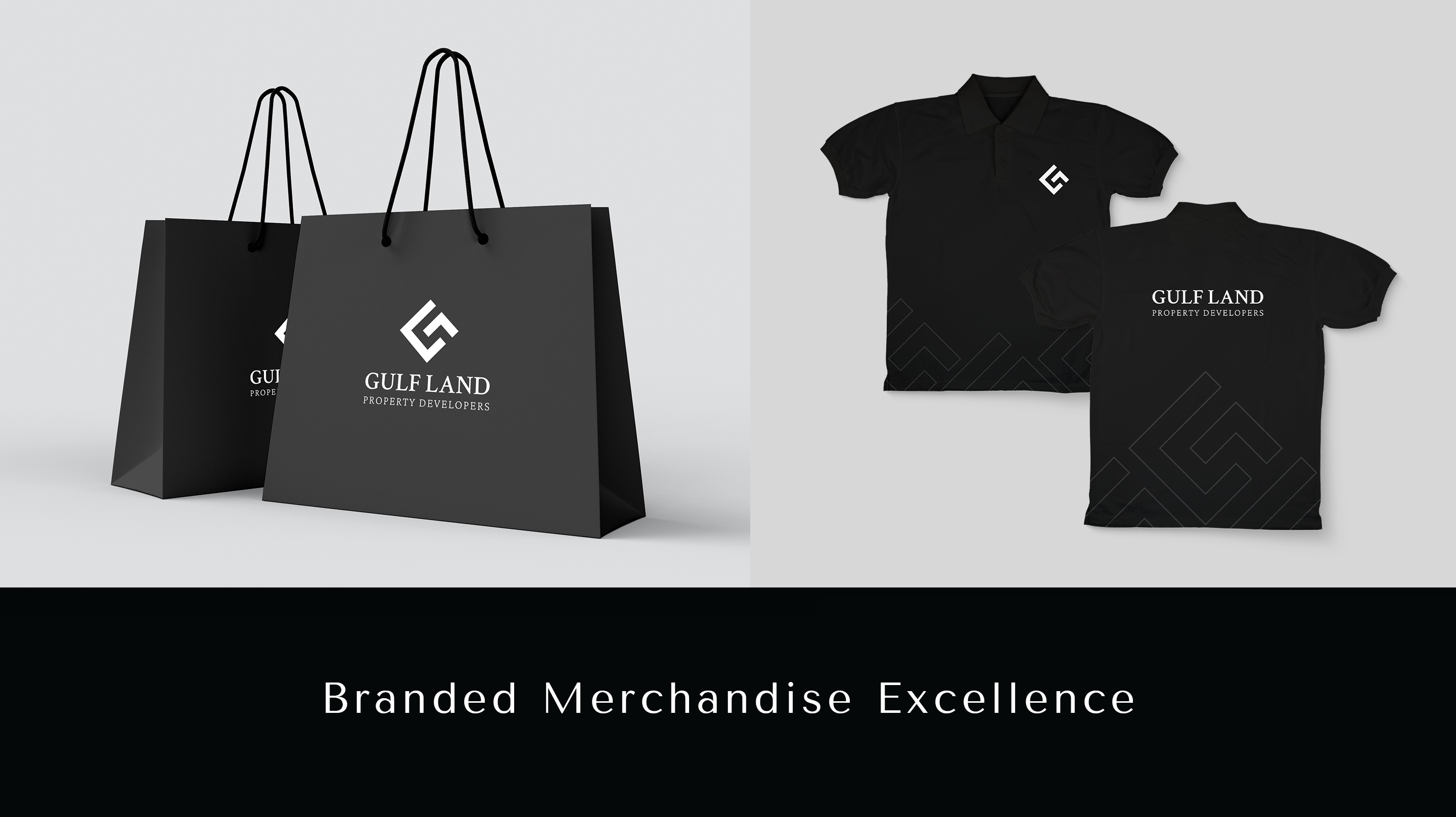 Gulf Land branded shopping bags and corporate apparel