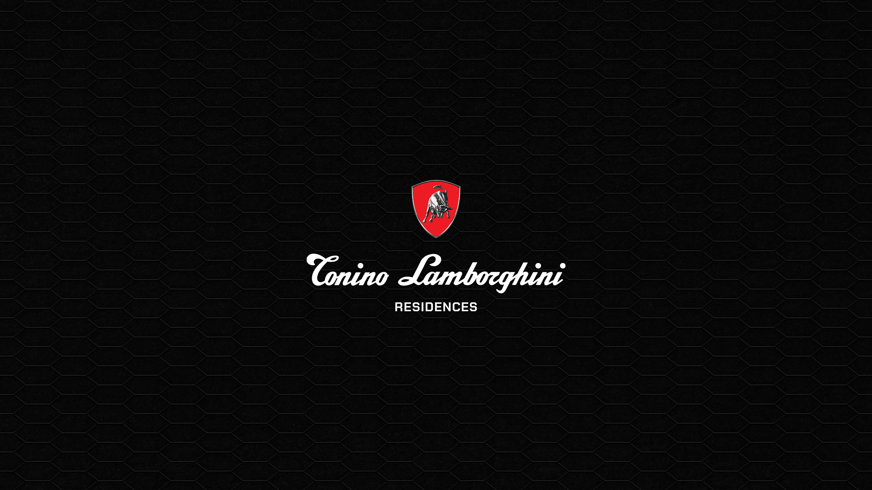 Tonino Lamborghini Residences identity on a black geometric background