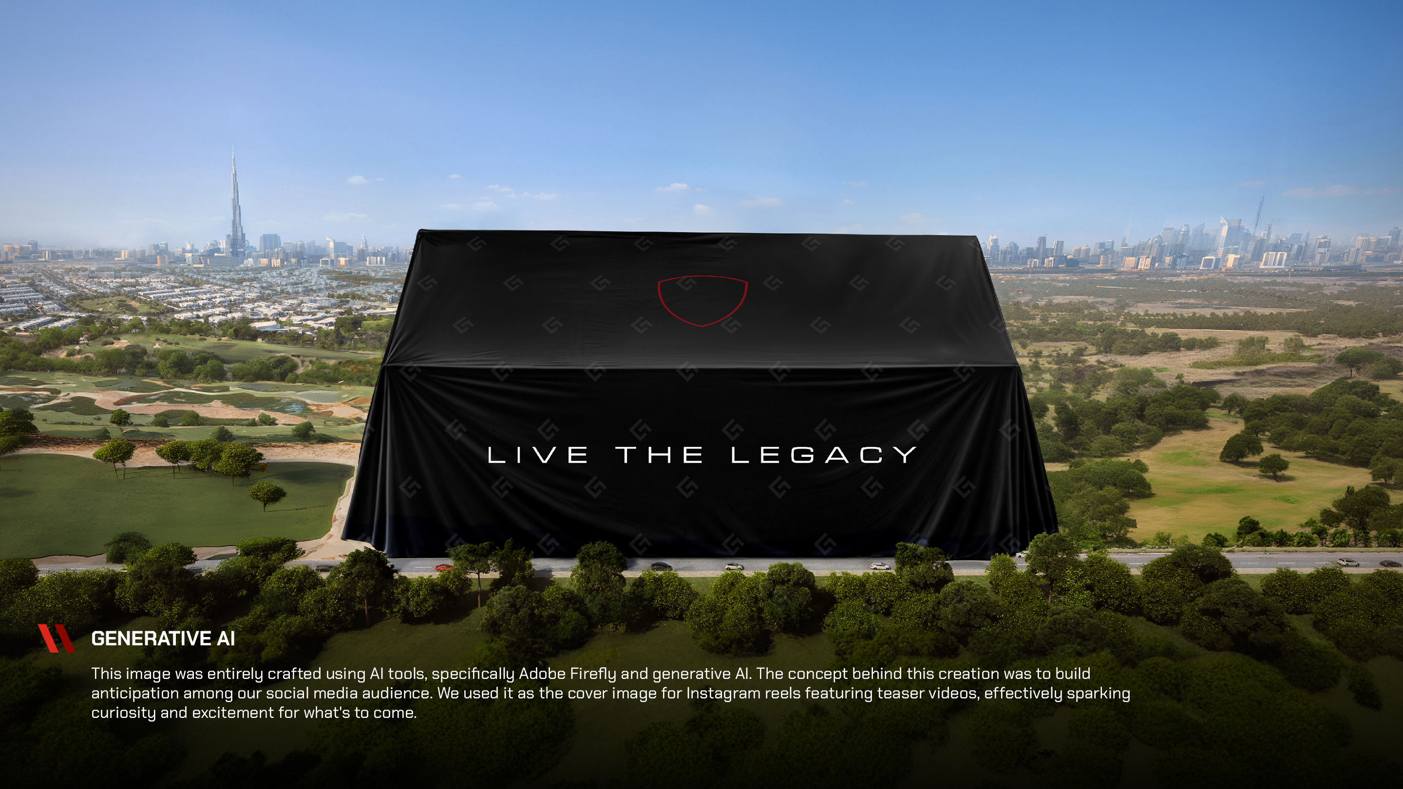 Live the Legacy generative campaign visual overlooking the Dubai skyline