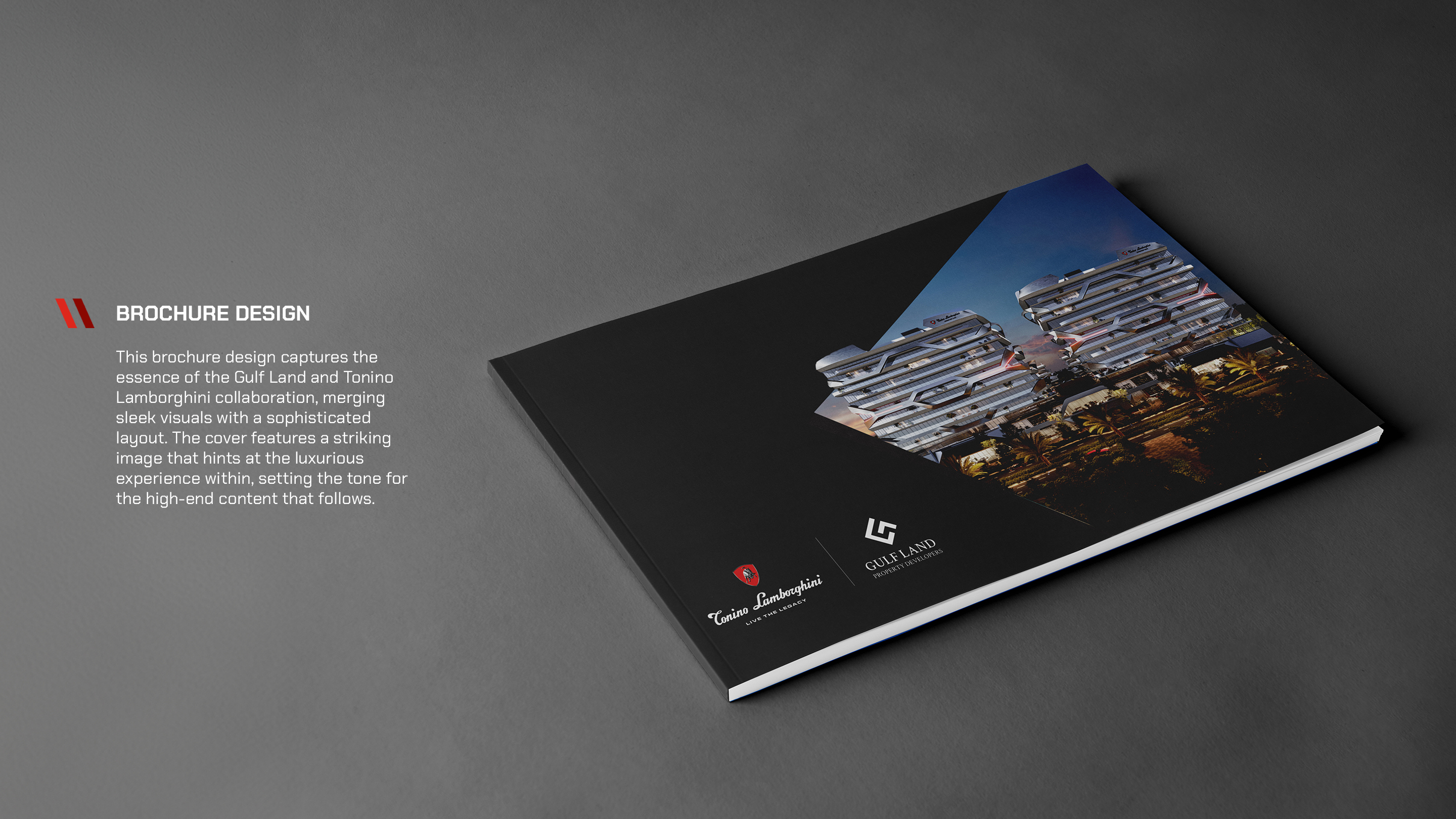 Tonino Lamborghini and Gulf Land branded residences brochure design
